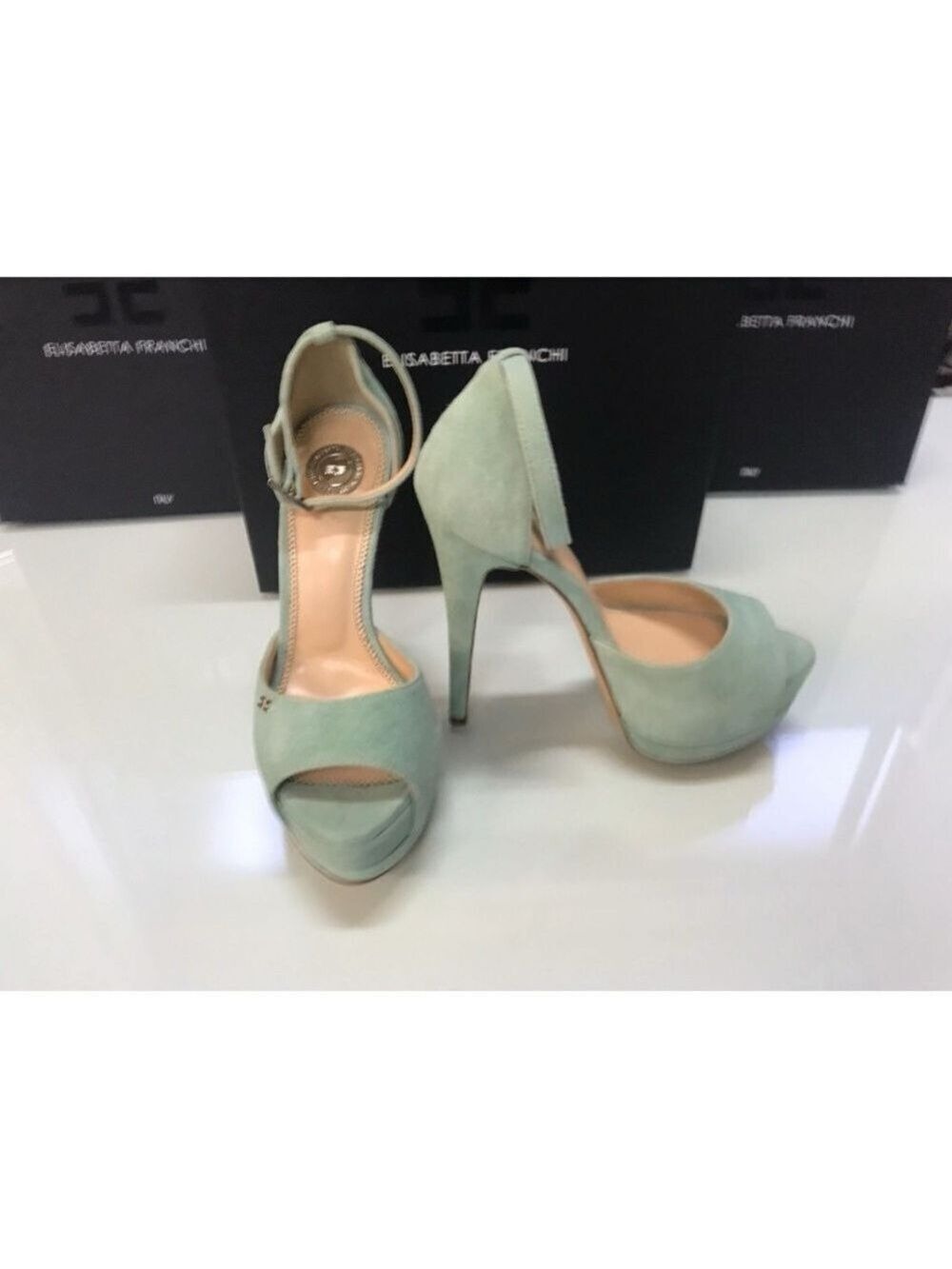 Elisabetta Franchi Mint Green Peep Toe Heels